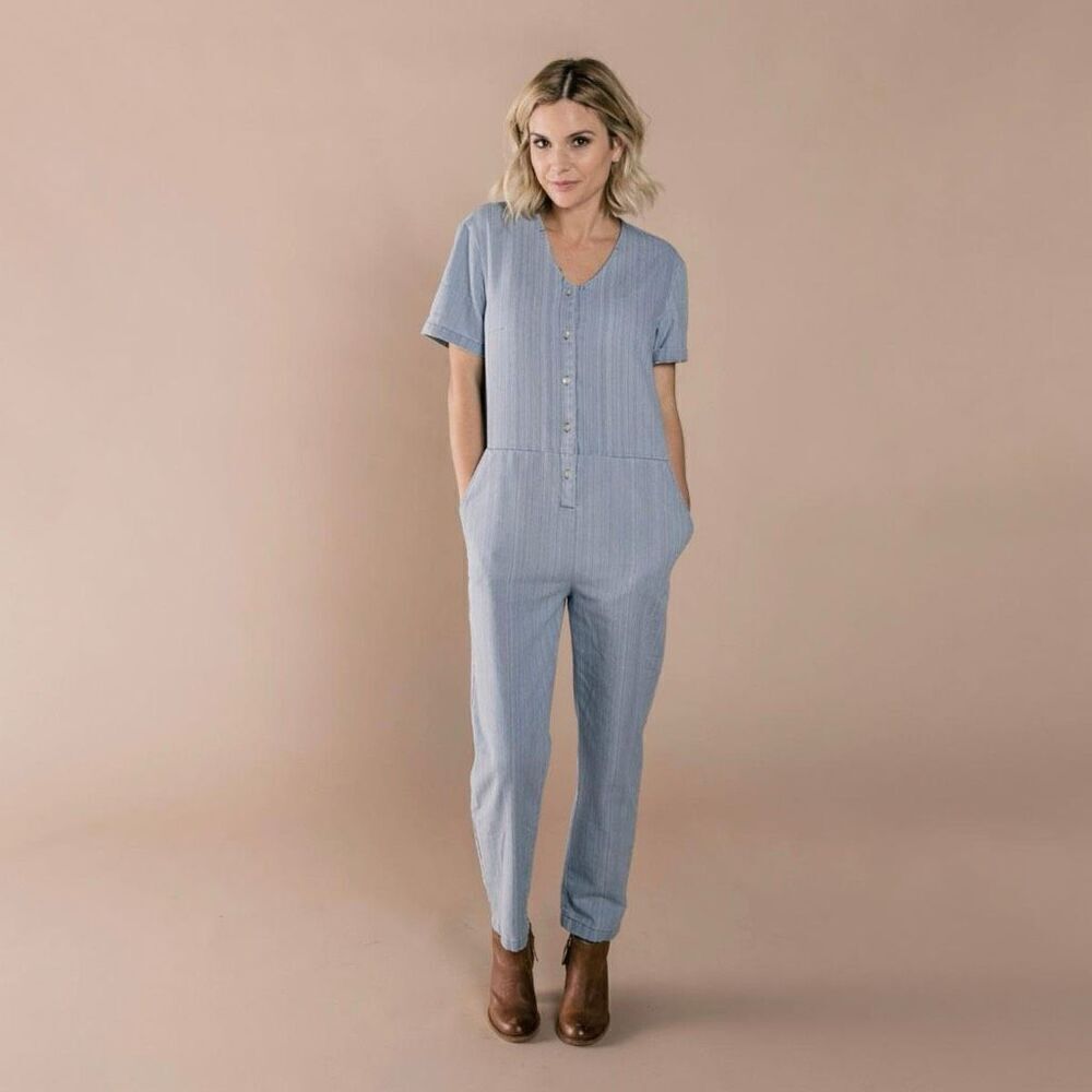 Rylee & Cru Women's Utility Jumpsuit Denim Washed Denim Medium